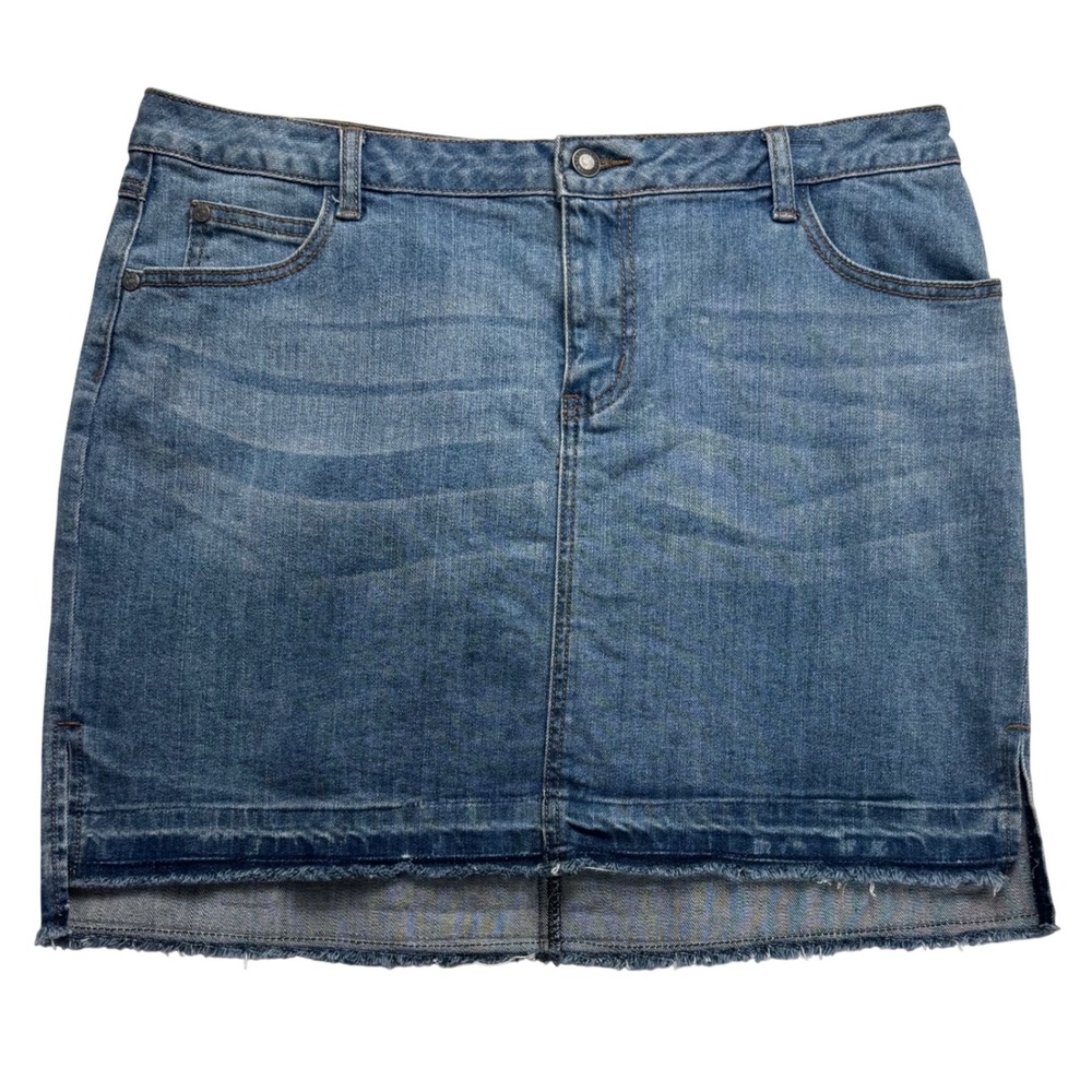 Stetson Womens Blue Denim Mini Skirt High Low Raw Hem Size 14 Medium wash‎